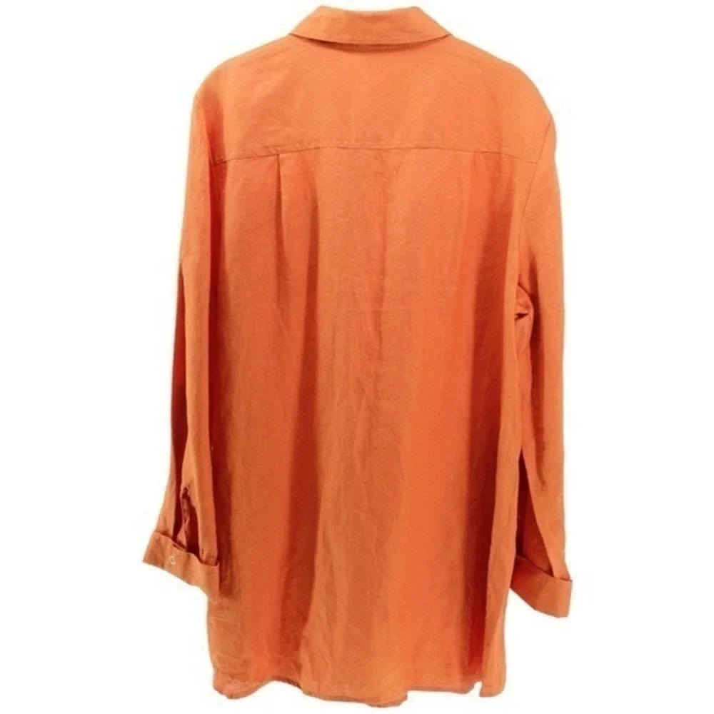 Wear It Orange Button-Up 100% Linen Artsy Lagenlook Summer Size M/L